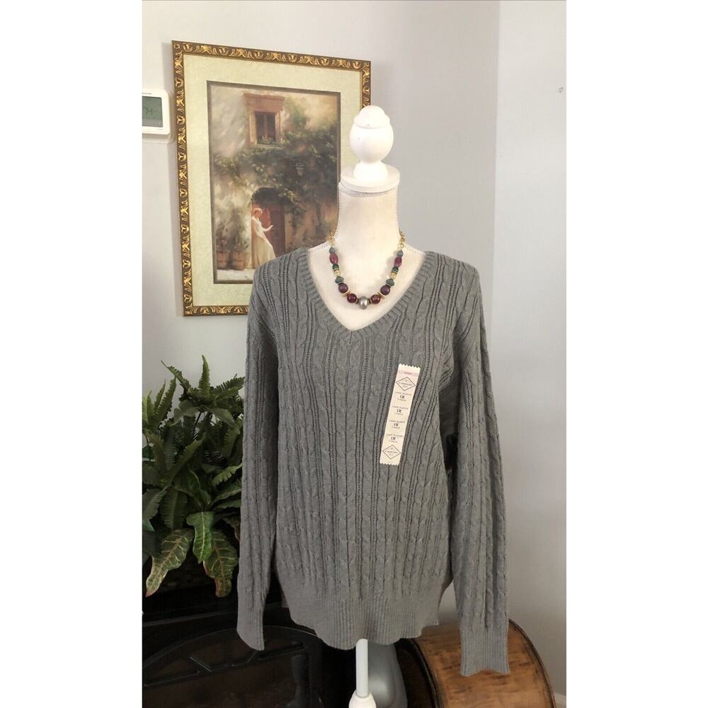 St’s John Bay Gray 1X Knit Sweater Unisex Grandpa/Grandma Old Money